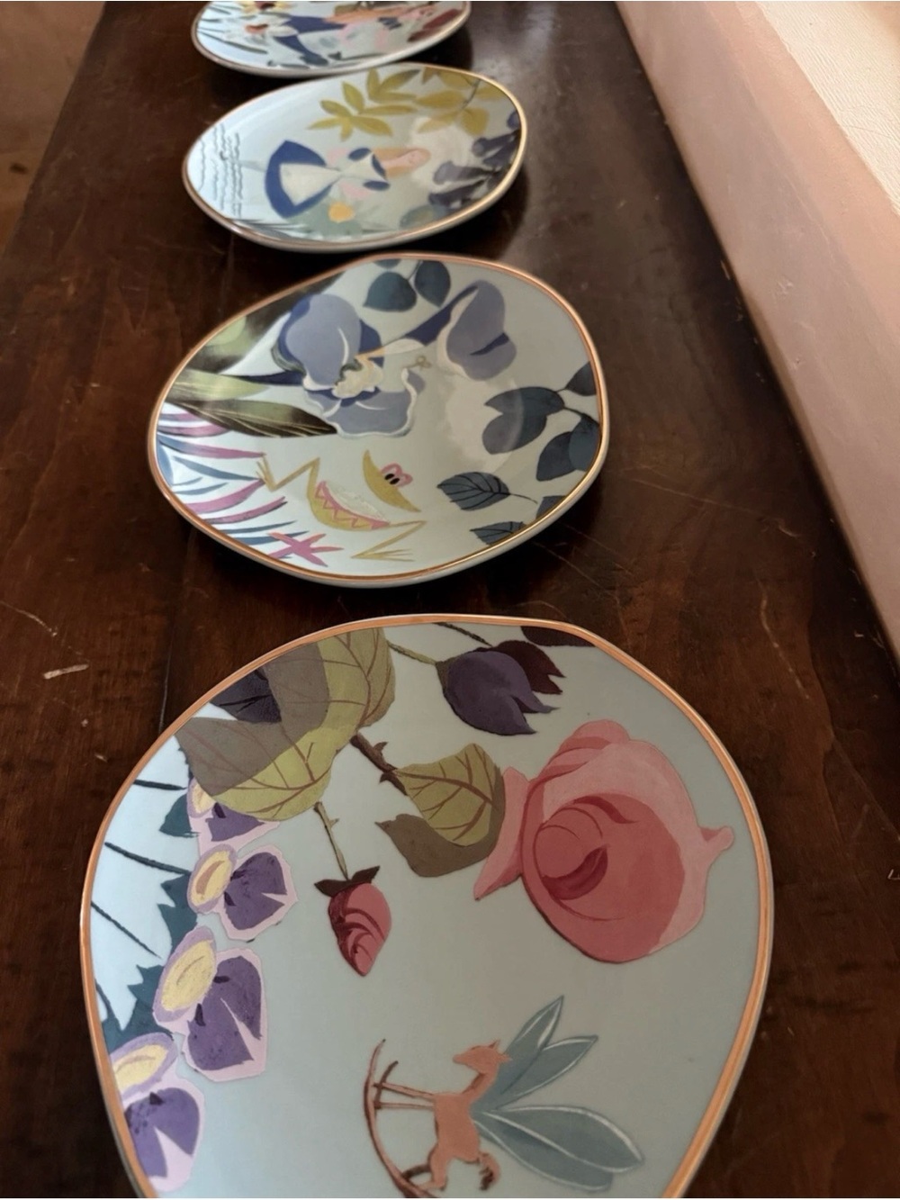 Disney Floral Alice in Wonderland Dessert Plates Pastel Pink, Blue & Purple